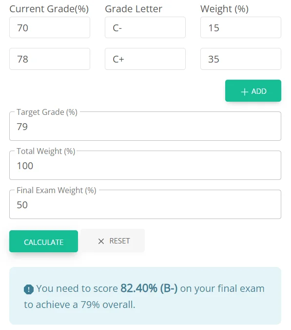 Final Grade Calculation with Multiple Assessments